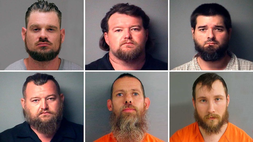 Six people arrested in Michigan governor kidnapping attempt are pictured in mug shots.
