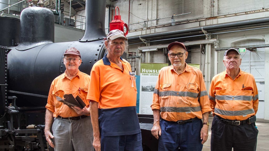 Don Pryde, David Rollins, Tim Solomon and Rob Gough all worked on restoring the 100yo locomotive.