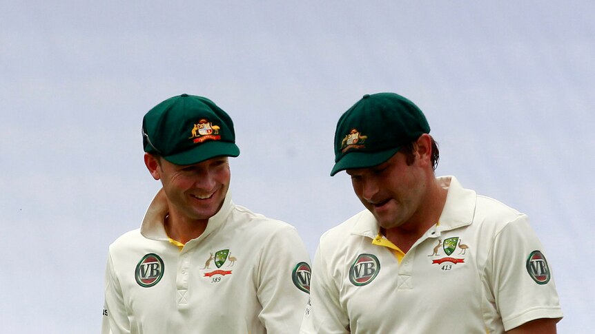 Feeling it ... Ryan Harris (r) struggled with his hamstring on the rain-affected final day.