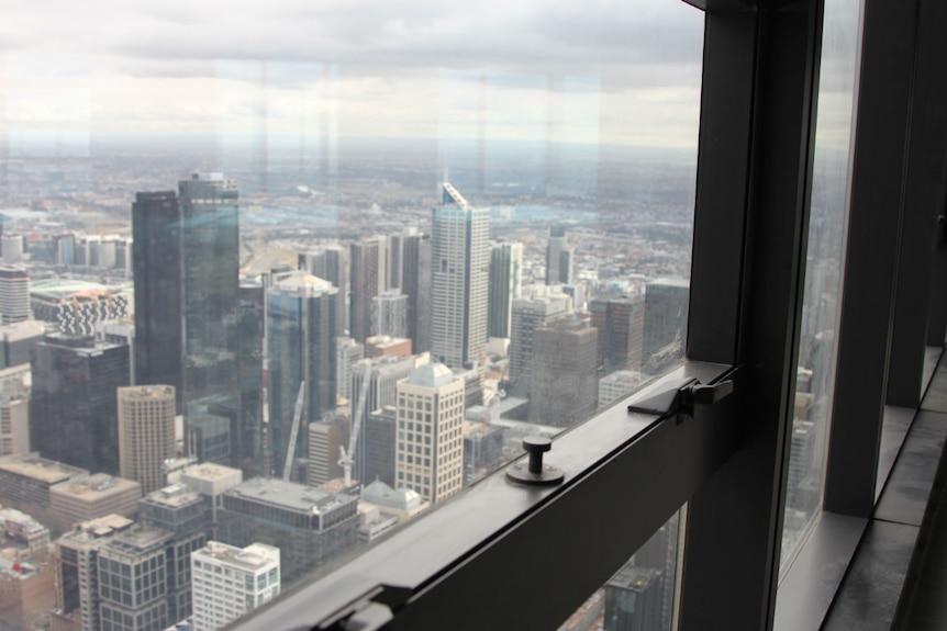 Looking through the windows of level 85 of the Eureka Tower.