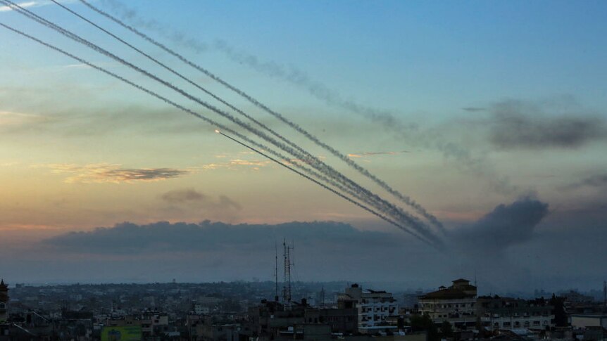 Image of rockets fired from Gaza