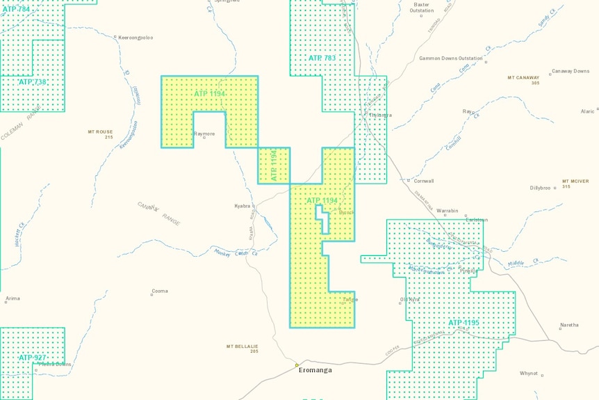 A graphic map showing a highlighted area of land within the Pure Energy permit