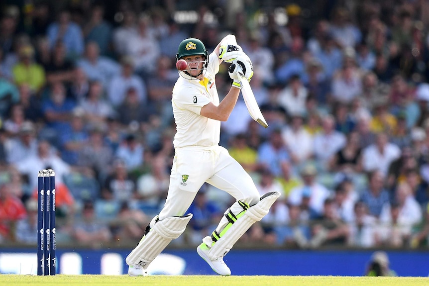 Steve Smith watches a ball leave his bat at the WACA.