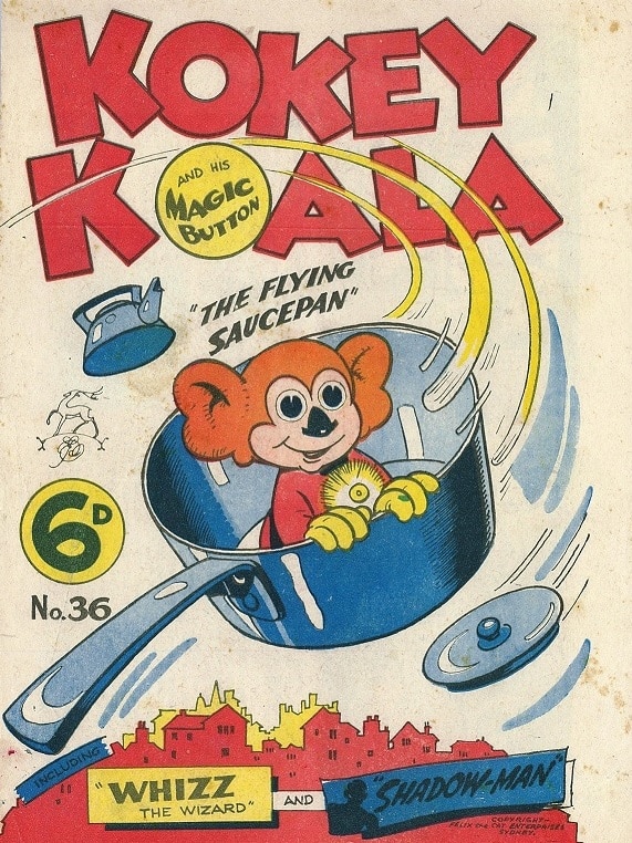 Artist  Noel Cook drew the popular Kokey Koala superhero comics between 1947 and 1955.
