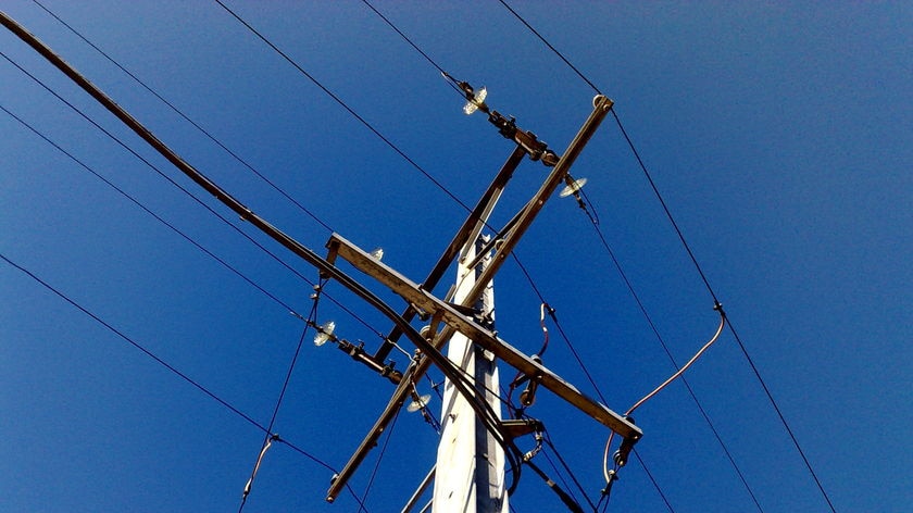 Overhead wires on an electricity pole