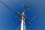 Overhead wires on an electricity pole