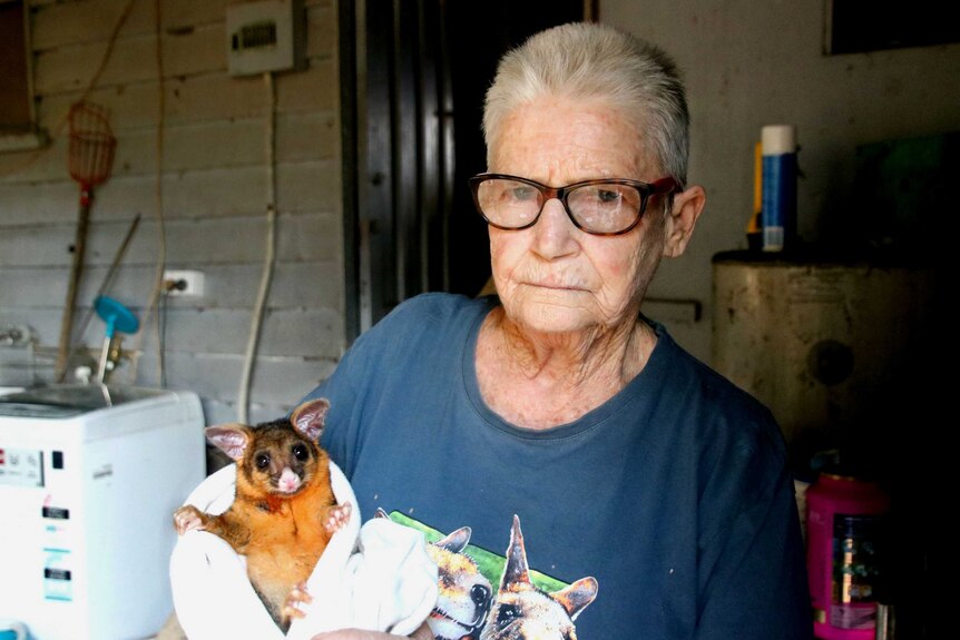 Glenda Fletcher holds a possum.