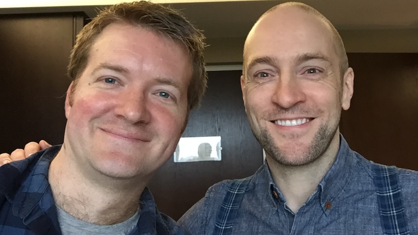 Justin Brierley (left) with famous British illusionist Derren Brown