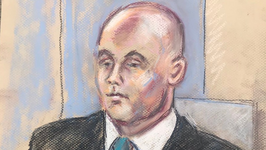 A court sketch of Edmund Ian Riggs.