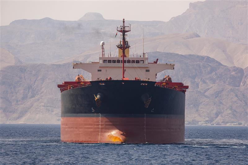 A large oil tanker at anchor in Jordan, Middle East