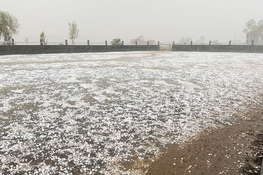 Hail on the ground during storm at Mt Tyson, west of Toowoomba.