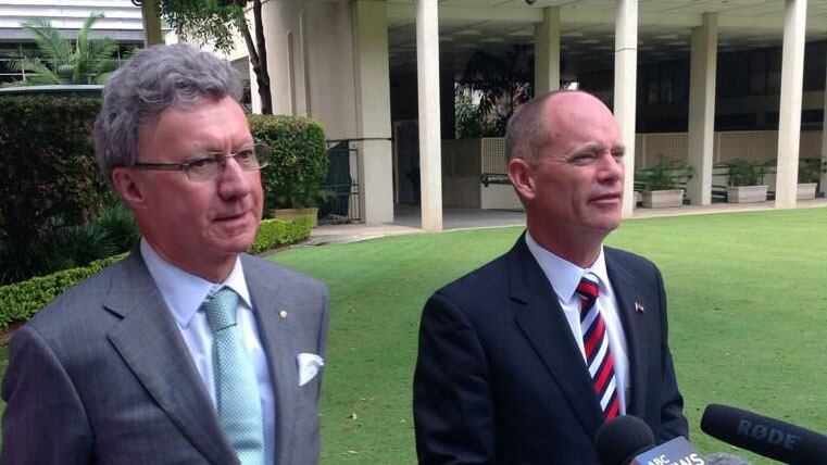 Premier Campbell Newman (right) announces Chief Justice Paul de Jersey as new Qld Governor