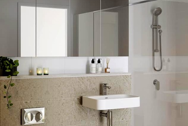 A bathroom in the Modena Apartments at Baulkham Hills