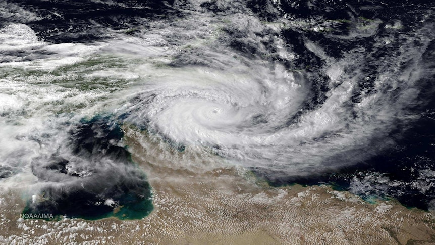 NOAA satellite image showing Tropical Cyclone Ita at category five strength