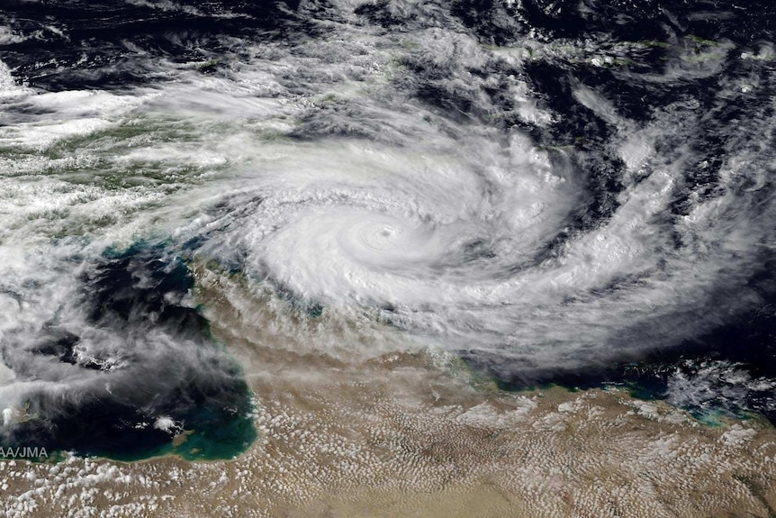NOAA satellite image showing Tropical Cyclone Ita at category five strength