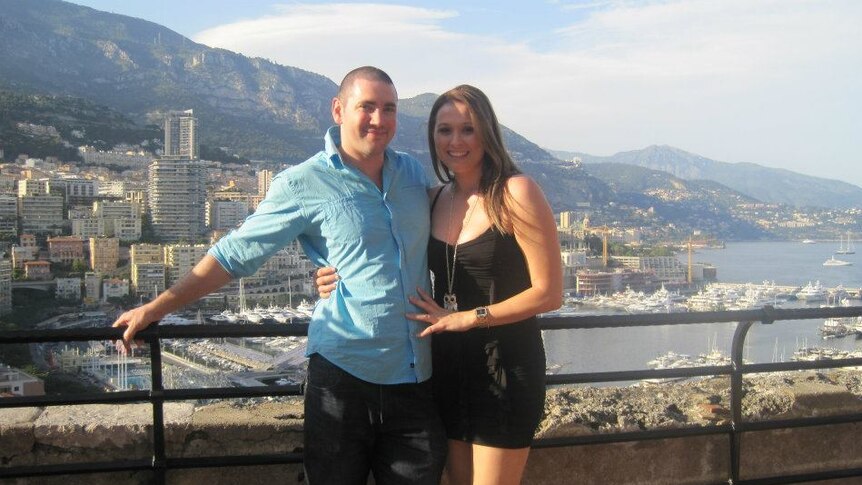 Anthony and Carina Gabb with the city of Monaco in the background