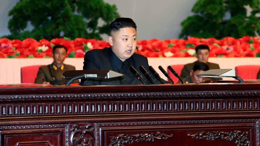 North Korean leader Kim Jong-Un making a speech