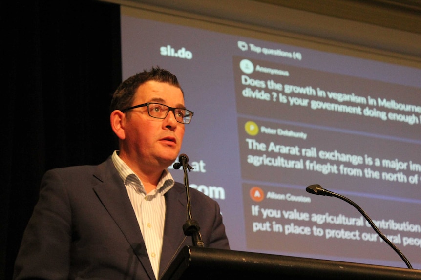 Victorian Premier Daniel Andrews at podium