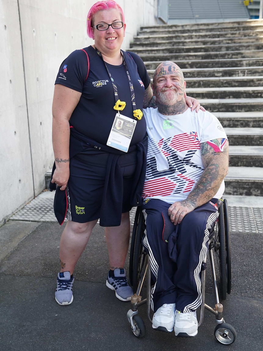 Invictus Games competitor Paul Guest poses outside the wheelchair tennis venue at the 2018 Games in Sydney.