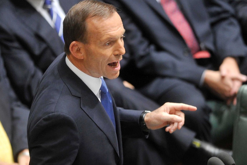 Tony Abbott delivers the budget reply. (AAP: Alan Porritt)