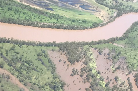 Aerial photo of Rockhampton's flooding Fitzroy River and surrounding area near the central Queensland city on April 1, 2017