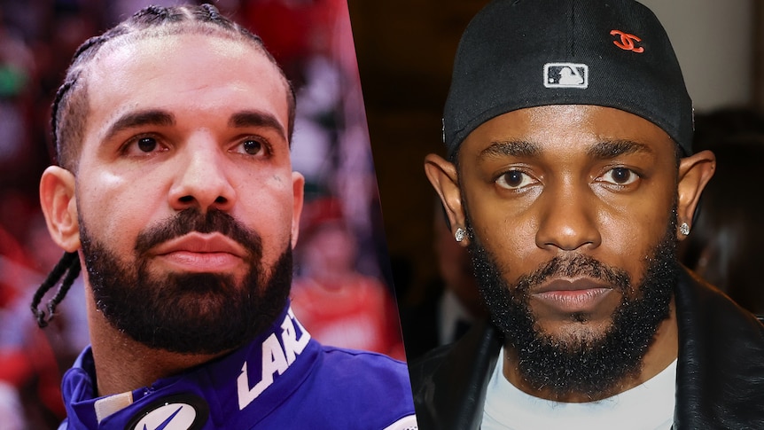 Composite of rappers Drake and Kendrick Lamar