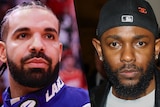 Composite of rappers Drake and Kendrick Lamar