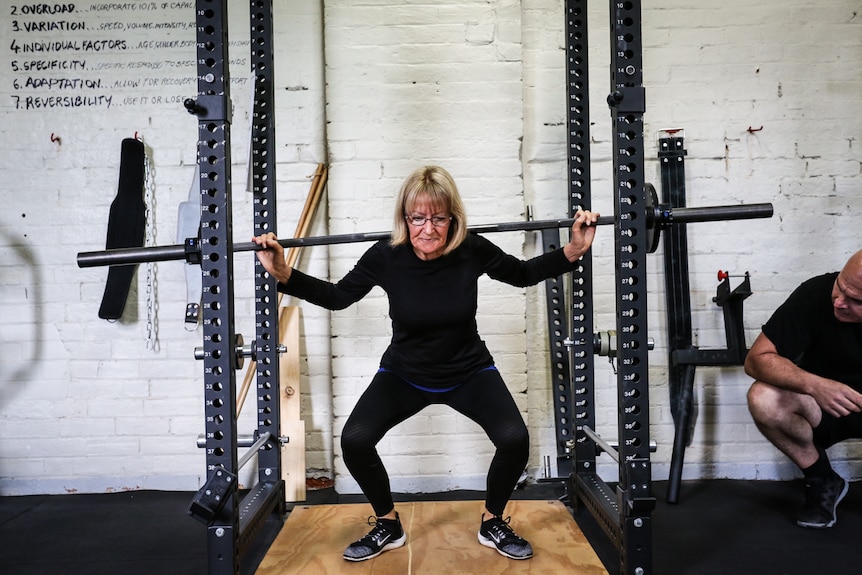 Ex-nurse Trish White in the middle of a dead lift.