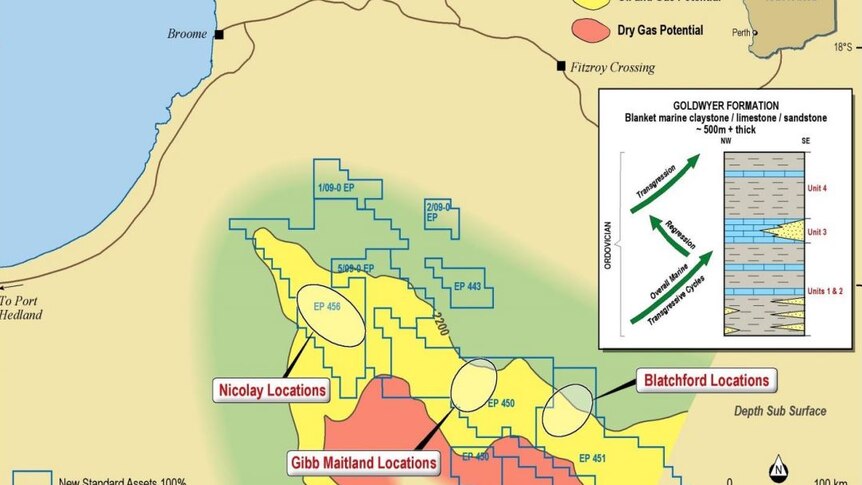 Map showing the locations of New Standard Energy's 2012 shale gas exploration wells at Nicolay and Gibb Maitland.