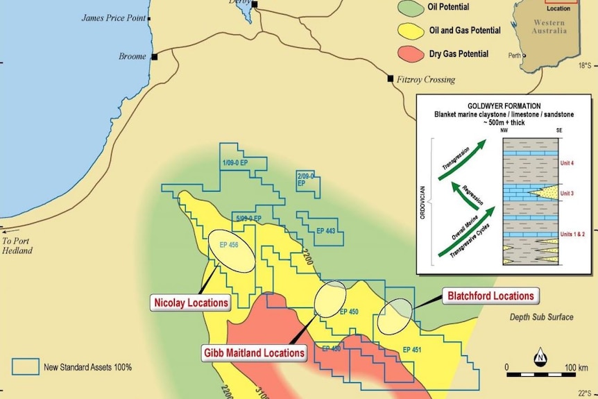 Map showing the locations of New Standard Energy's 2012 shale gas exploration wells at Nicolay and Gibb Maitland.