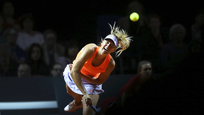 Maria Sharapova screams as she serves in Stuttgart