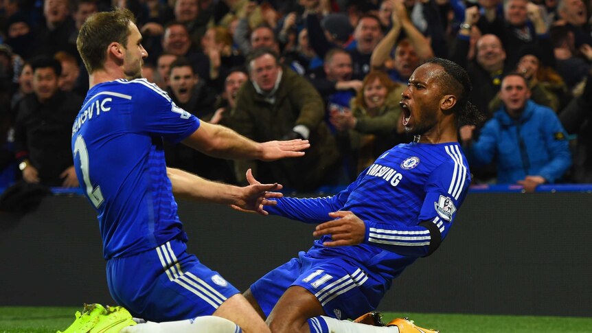 Drogba celebrates goal against Spurs