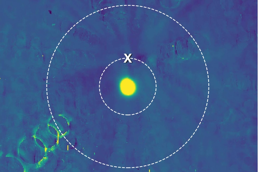 Composite image of Ultima Thule with New Horizons orbit path shown