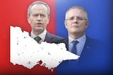 Images of Bill Shorten and Scott Morrison are shown behind a map of Victoria.