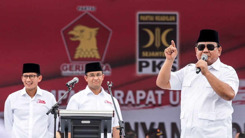 Prabowo Subianto talks to supporters at a campaign in February 2017.