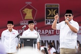Prabowo Subianto talks to supporters at a campaign in February 2017.