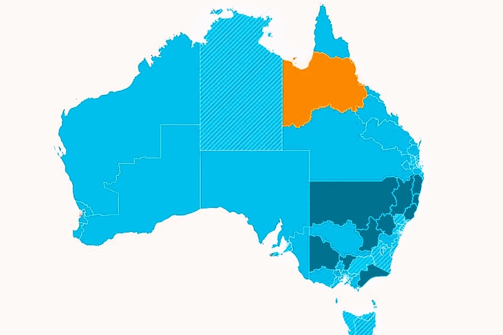 A map of Australia with the Kennedy electorate highlighted