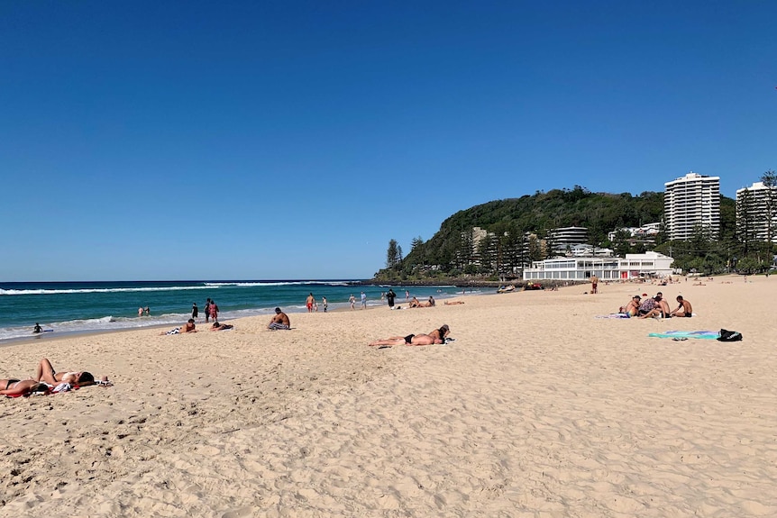 People at Burleigh beach on Queensland's Gold Coast.