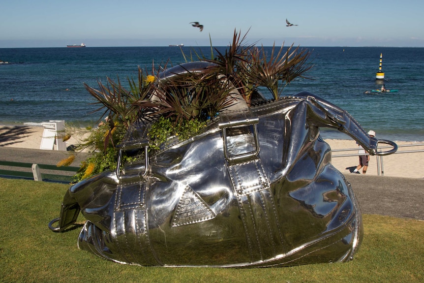 Travelling Bag by Yumin Jing, China. Sculpture by the Sea March 4, 2016.