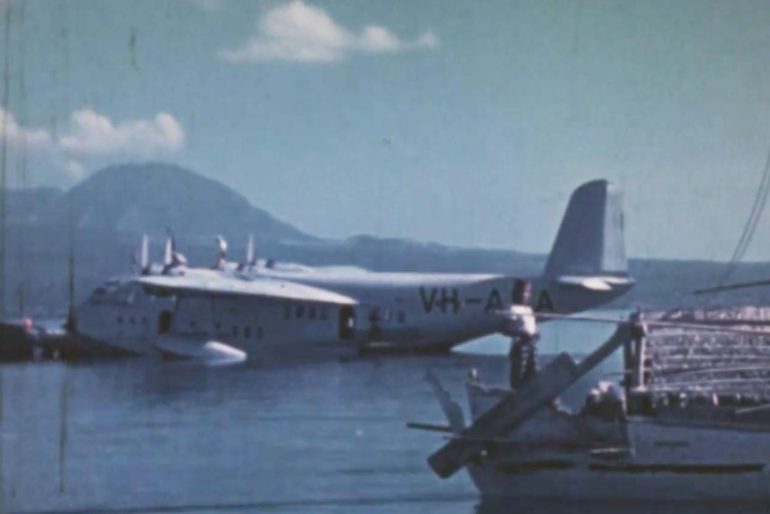 A plane lands on water