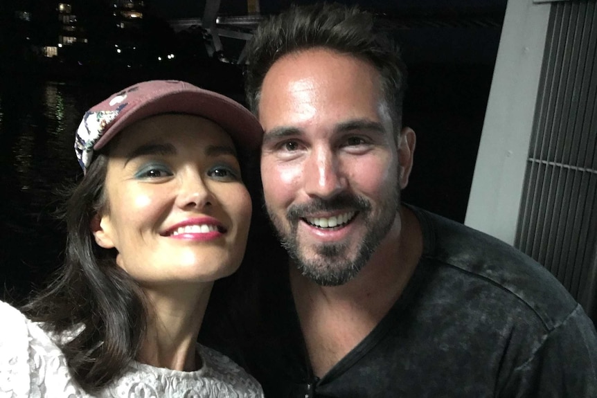 Yumi Stynes takes a selfie with friend Simon Baggott