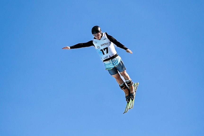Aerials skier Zakhar Maksymchuk performs a trick