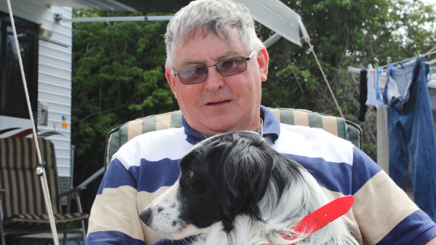 Steve Geraghty from South Australia with his dog Bonnie in Campbell Town, Tasmania