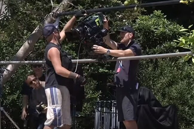 Image of film crew rigging camera on Jasper Jones film set in Pemberton