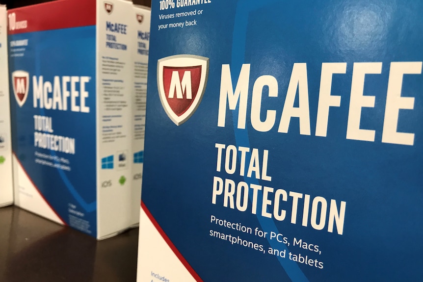 Boxes of the antivirus software McAfee