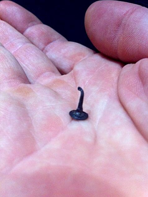 One of the tacks thrown onto the road and into the path of the Tour de France peloton.