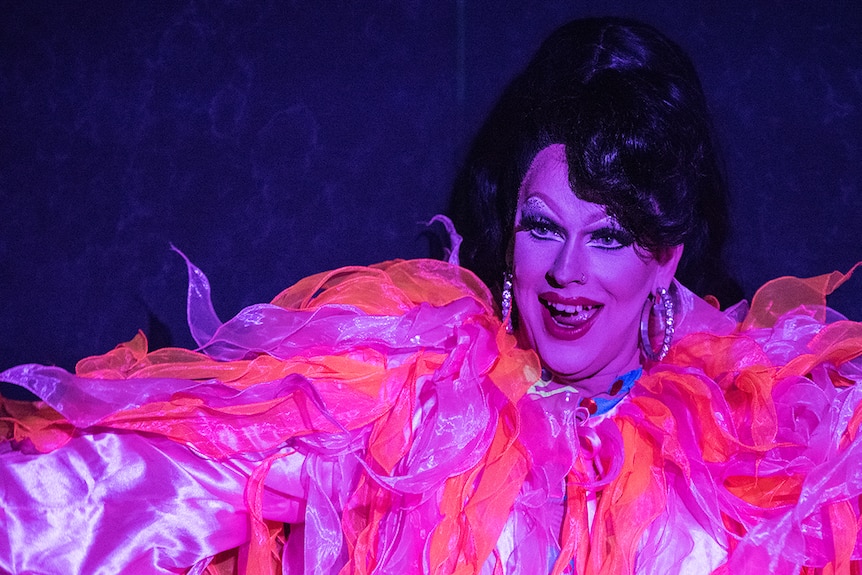 One of Darwin's best-known drag queens, Vogue MegaQueen, performs.