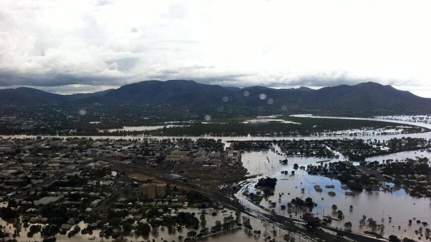 Aerial view of flooded central Queensland city of Rockhampton