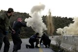 Syrian rebels detonate a bomb in Idlib