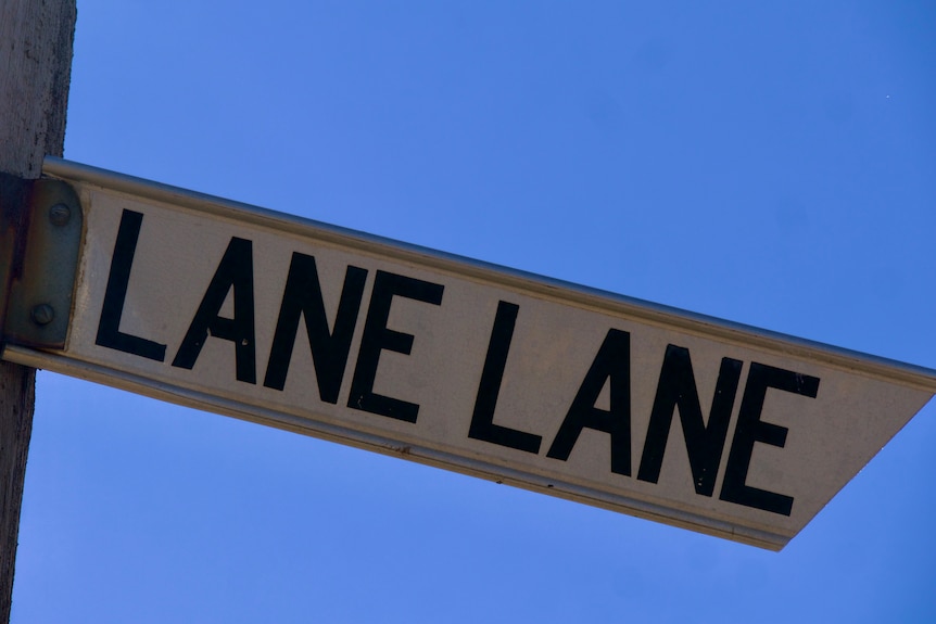 A street sign on a blue sunny day that says 'Lane Lane' 